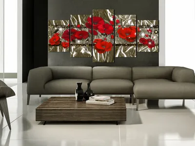 Produktbild von Akustikbild Mohn Blumen 200x100 cm Bilder Akustikschaum Hochleistungsschallabsorber Schallschutz Leinwand 5 tlg Wandbild Raumakustik Schalldämmung b-A-0271-b-n