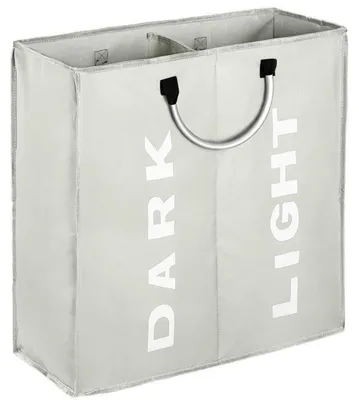 Image de Tri de linge pliable, 2 compartiments, 60 litres, gris, tissu 600D avec poignées en aluminium