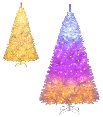 Produktbild von KOMFOTTEU Tannenbaum mit 1346 Zweigspitzen, mehrfarbigen LED-Lichtern & 11 Modi, Festtagsbaum mit Metallständer für Zuhause & Büro