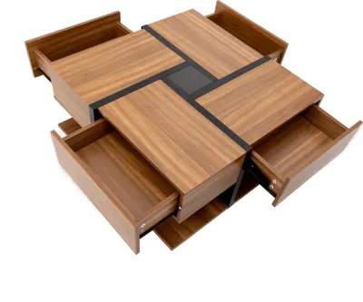 Produktbild von Merax Couchtisch mit versteckten Schubladen, Beistelltisch mit geometrische Design, Tisch mit Ablagefläche und Sockel, Wohnzimmetisch Holz +Schwarz