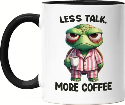 Produktbild von Less Talk More Coffee Lustige Schildkröte Tasse Schwarz Kaffee Spruch Morgenmuffel Geschenkidee