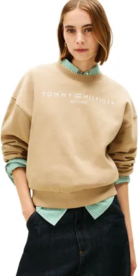 Produktbild von Tommy Hilfiger Damen Sweatshirt Corp Logo Relaxed Fit, Beige (Driftwood Taupe),