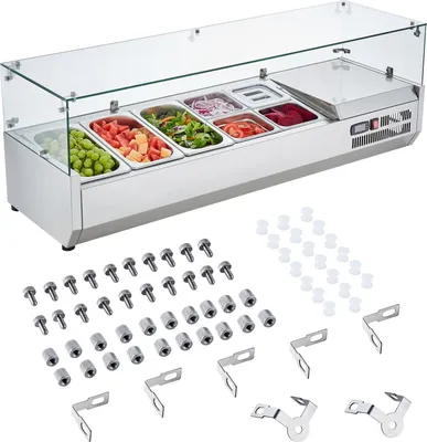 Produktbild von SucceBuy Gekühlte Gewürzzubereitungsstation von , 150 W gekühlte Gewürzstation für die Arbeitsplatte, mit 3 1/3 Pfannen und 4 1/6 Pfannen, Korpus aus Edelstahl 304 und Deckel aus Polycarbonat