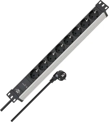 Produktbild von Brennenstuhl 1390007308, 2 m, Drinnen, IP20, Aluminium, Kunststoff, Schwarz, Silber, 8 AC-Ausgänge