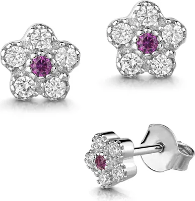 Produktbild von Ohrringe Ohrstecker 925 Sterling Silber Blume mit Zirkonia in verschiedenen Farben Farbe - Pink