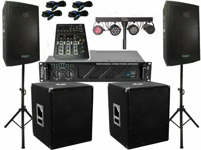 Produktbild von Das Komplett Set 14 DJ 25 cm Boxen Stativ 38 cm Subwoofer Musiker 3000 W Light Bar
