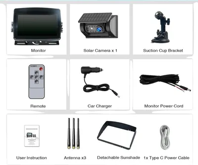 Image de Système de caméra de recul solaire sans fil, résolution HD 1080P, vision nocturne 150°, ajouter un moniteur 1 caméra