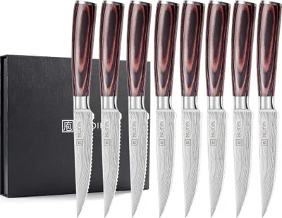 Produktbild von PAUDIN 8-teilig Steakmesser Set Edelstahl Gezackte Klinge Geschenkbox