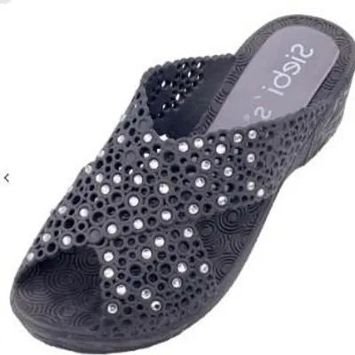Produktbild von Damen Badesandalen Schlupf mit Lochmuster, Steinchen und offener Zehenpartie