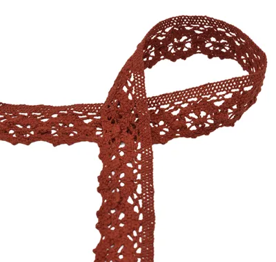 Baumwoll-Spitze 3 m x 30 mm Zierband Klöppeloptik Häkelborte Klöppelspitze Dekospitze rotbraun