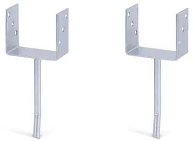 Zdjęcie produktu dla Alberts 2 x wsporniki słupków U z okrągłą stalową kotwą do betonu, 121x104 mm, kotwa do betonu 200 mm, ocynkowana ogniowo, do osadzania w betonie