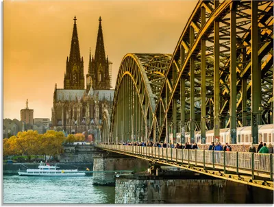 Produktbild von ARTland Glasbild Kölner Dom mit Hohenzollernbrücke Größe: 80x60 cm