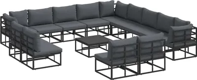 Produktbild von Gartensofa-set mit Kissen 14 pcs Schwarz Aluminium