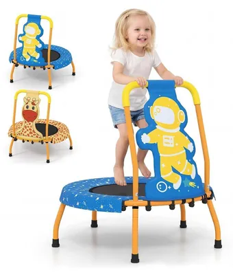 Produktbild von Kindertrampolin Ø 71cm mit Handlauf, Schaumstoffgriff, Randabdeckung, Max. 80 kg, Indoor/Outdoor, Blau