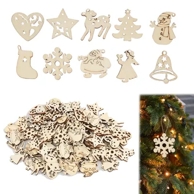 100 Holz-Weihnachtsanhänger, bunt, Mini, zum Aufhängen