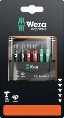 Produktbild von Wera 05073890001, 6 Stück(e), Phillips, Pozidriv, PH 2, PH 3, PZ 2, PZ 3, 50 mm