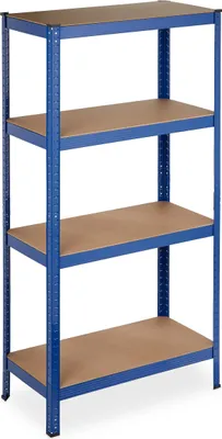 Produktbild von 2 x Schwerlastregal, 4 Ebenen, HBT: 157 x 80 x 41 cm, 280 kg Tragkraft, Metall, Lagerregal für Keller, Garage, blau
