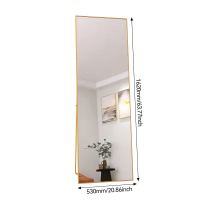 Obrázok produktu pre Fortuna Lai stojace zrkadlo 162x53cm, obdĺžnikové zrkadlo v celej dĺžke so zlatým kovovým rámom, HD zrkadlo do šatne alebo obývačky
