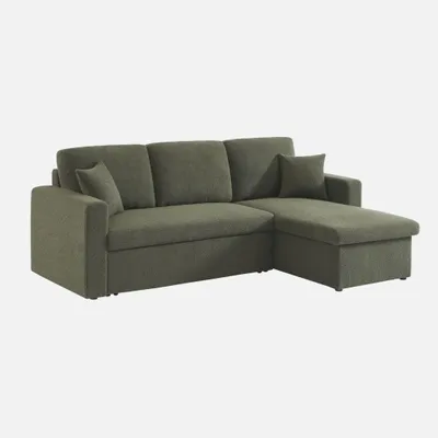 Immagine prodotto di Divano letto angolare reversibile in bouclé, 3 posti, Verde kaki