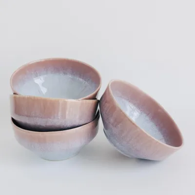 Produktbild von NAKOA Keramik Müslischale 4er Set I Handgefertigtes Steingut-Geschirrset I Kleine Keramikschalen I Spülmaschinen- & Mikrowellengeeignet I 15,5 x 7 cm