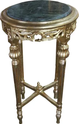 Produktbild von Casa Padrino Barock Beistelltisch Rund Gold mit Grüne Marmorplatte  37 cm x H. 70 cm Antik Stil - Massivholz