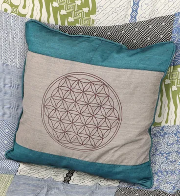 Produktbild von Retro Kissenhülle, Kissenbezug, Dekokissen - Blume des Lebens Petrol, Grün, Viskose, Größe: 40*40 cm