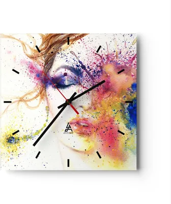 Produktbild von Wanduhr - Quadrat - Glasuhr - Frau Abstraktion - 30x30cm - Schleichendes Uhrwerk - Lautlos - zum Aufhängen bereit - Dekoration Modern - Wanddekoration aus Glas - C3AC30x30-3849
