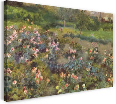 Produktbild von Leinwandbild (80x60cm): Pierre-Auguste Renoir - Rosenhain, echter Holz-Keilrahmen inkl. Aufhänger, handgefertigt in Deutschland