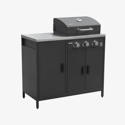 Immagine prodotto di Modulo cucina da esterno in metallo con barbecue a gas a 3 bruciatori, Nero