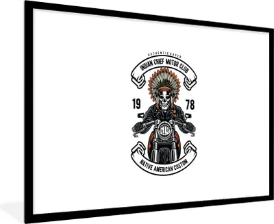 Produktbild von MuchoWow® MuchoWow® Gerahmtes Poster Skelett - Motor - Indianerzeichen - Vintage 90x60 cm - Poster mit zchwarzem Bilderrahmen - Wanddekoration - Fotos