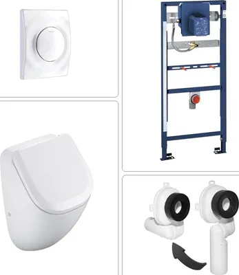 Produktbild von VIGOUR DERBY Urinal spülrandlos mit SoftClose Deckel und Grohe Zubehör, weiß