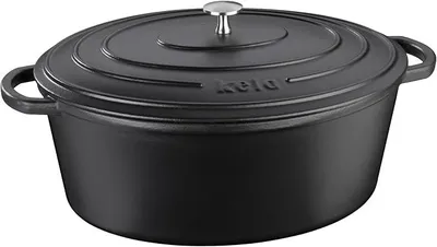 Produktbild von Silecomplaza 12474 Bräter mit Deckel, Gusseisen, Emaille-Beschichtung, Hohe Wärmespeicherung, Induktionsgeeignet, 9,5 L, Schwarz, Oval, Calido