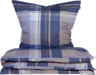 Produktbild von Schiesser Bettwäscheset Todd | 2-teilig | Kariert | Feinbiber | 100% Baumwolle | Reißverschluss | 135 x 200 cm + 80 x 80 cm | Braun-Blau