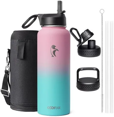 Obrázok produktu pre Izolovaná kovová fľaša na vodu s objemom 1180 ml a slamkou