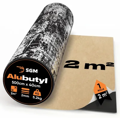 Schalldämmmatte 2,5 mm, 2 m², Butyl, selbstklebend, Silber