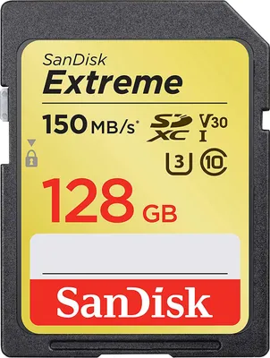 Produktbild von SanDisk Exrteme 128 GB, 128 GB, SDXC, Klasse 10, UHS-I, 170 MB/s, 70 MB/s