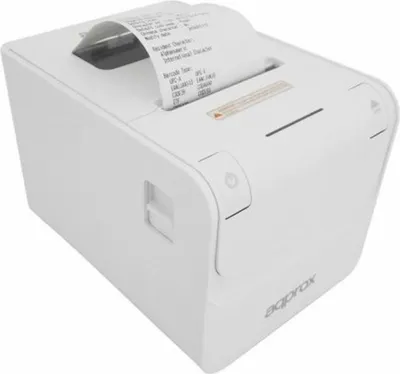 Productafbeelding van TPV-printer, model apppos80amuse, wit, thermisch, 80mm, met USB, seriële en LAN (RJ45) aansluitingen, met handmatige en automatische uitschakeling
