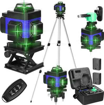 A collection of laser leveling tools and accessories displayed against a white background.