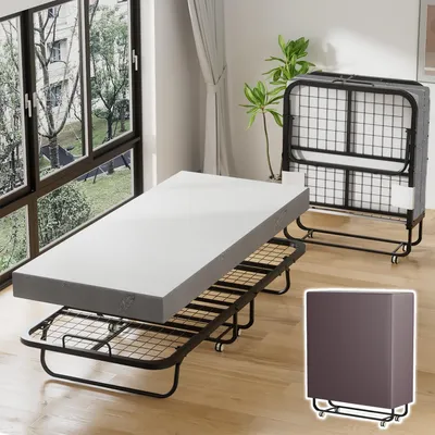 Produktbild von Eikuavons Klappbett 90x200 cm mit 13 cm Matratze, Gästebett bis 200 kg, 4 Rollen und Staubschutzhülle