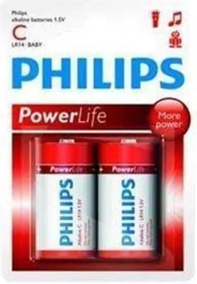 Zdjęcie produktu dla Philips Power Alkaline Bateria LR14P2B/10, Jednorazowa bateria, C, Alkaliczny, 1,5 V, 2 szt., 26 mm