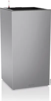 Produktbild von LECHUZA-Pflanzgefäß CANTO Premium 40 LED High Silber Metallic | mit Bewässerung und Pflanzeinsatz | Metallic-Oberfläche | 40 x 40 x 76 cm | 13778