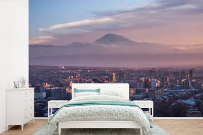 Produktbild von MuchoWow® Fototapete für Wohnzimmer oder Schlafzimmer Wandtapete Vinyl Motivtapete Skyline von Eriwan in Armenien mit Blick auf den Ararat - 390x260 cm - Papiertapete