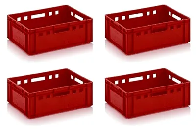 Produktbild von 4 Stück Fleischkiste E2 60x40x20 cm Metzgerkiste Eurofleischkiste rot mit Zollstock