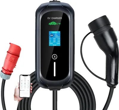 Obrázek produktu pro Přenosná nabíječka pro elektromobily, 22KW typ 2, ovládání pomocí aplikace WiFi, černá, TYPE2
