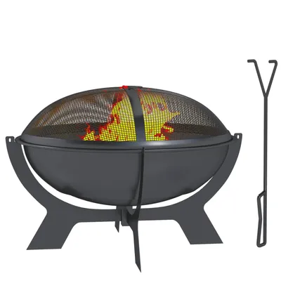 Produktbild von Feuerschale  54x39cm aus Metall Rund Feuerstelle mit Funkenschutz Schürhaken Tragbare Feuerschalen Feuerkorb für Garten, Balkon Terrasse