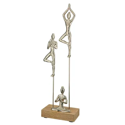 Zdjęcie produktu dla Gilde Skulptur, "Yogagruppe", Yoga, Aluminium, Mangoholz, silberfarben, VE 1, L. 9 cm, B. 15.5 cm, H. 51 cm 44114 4063387441145