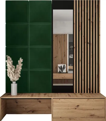 Produktbild von MIRJAN24 Garderoben-Set Premium, Garderobe mit 8x Wandpanel 42x42, Schuhschrank + Spiegel + Lamellen Paneel mit Kleiderhaken (Farbe: Artisan Eiche, Manila 35)