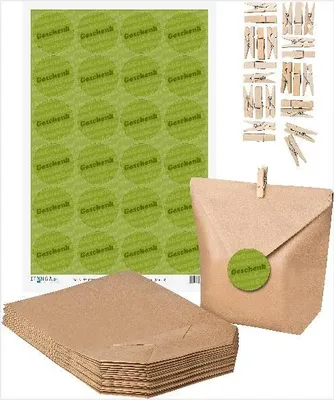 Produktbild von SET GESCHENK (Motiv4) 24x Geschenktüten + 24x MiniKlammer + 24x Aufkleber Gesche