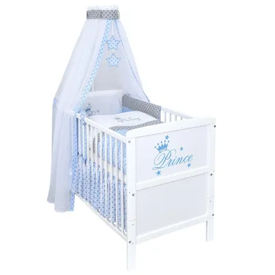 Produktbild von Baby-Delux Babybett Kinderbett Natalie Prince 140×70 Weiß Beißschienen Komplett Bettset Prince Stars mit Matratze