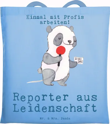 Produktbild von Mr. & Mrs. Panda Tote Bag Reporter Leidenschaft - Sky Blue - Geschenk, Einkaufstasche, Tasche, Uni, Shopping, Schultasche